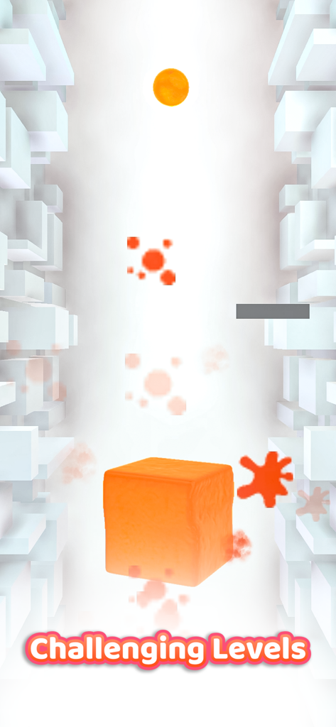 Jelly Ball - Tap Splash & Sync - Mobile game screen showing an orange ball dropping onto a jelly cube with Challenging Levels text