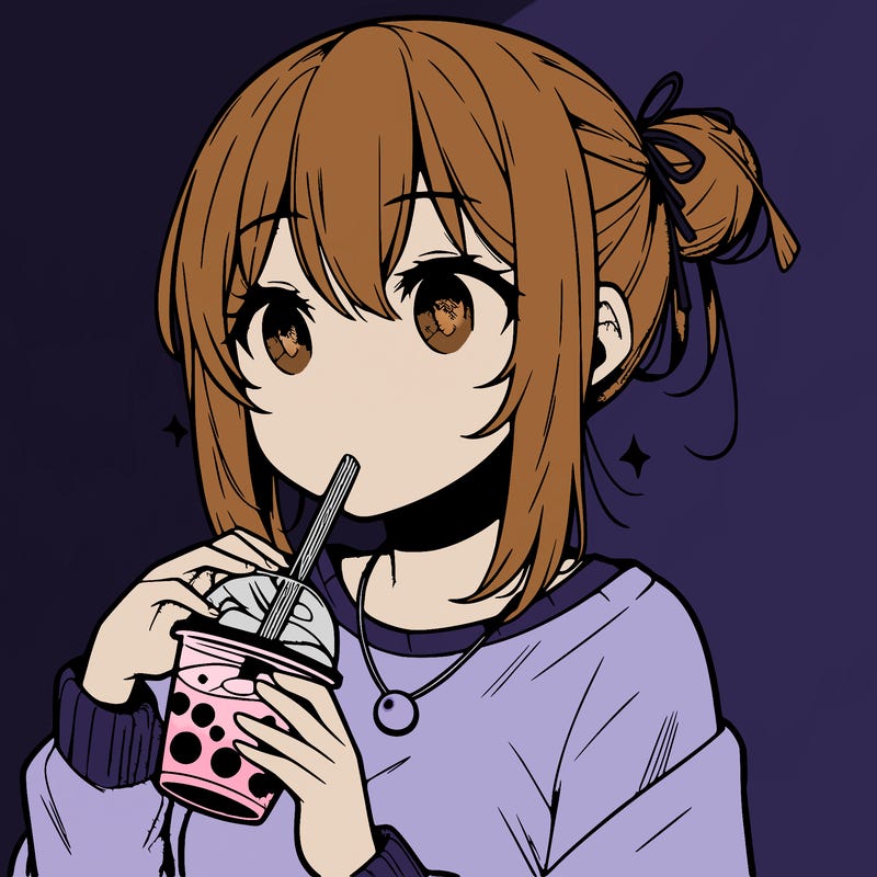 manga character drinking boba