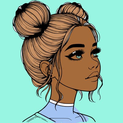 realistic girl with buns on the top of her head