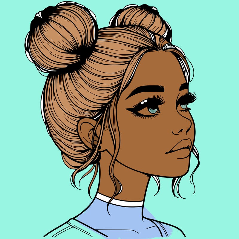 realistic girl with buns on the top of her head