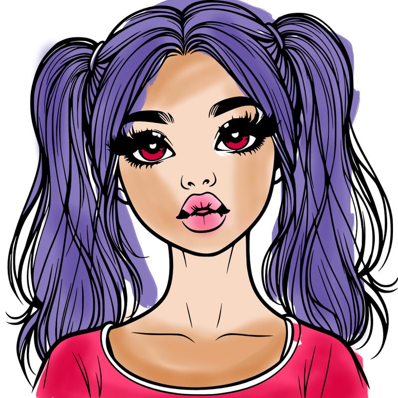 realistic girl with ponytails and lips