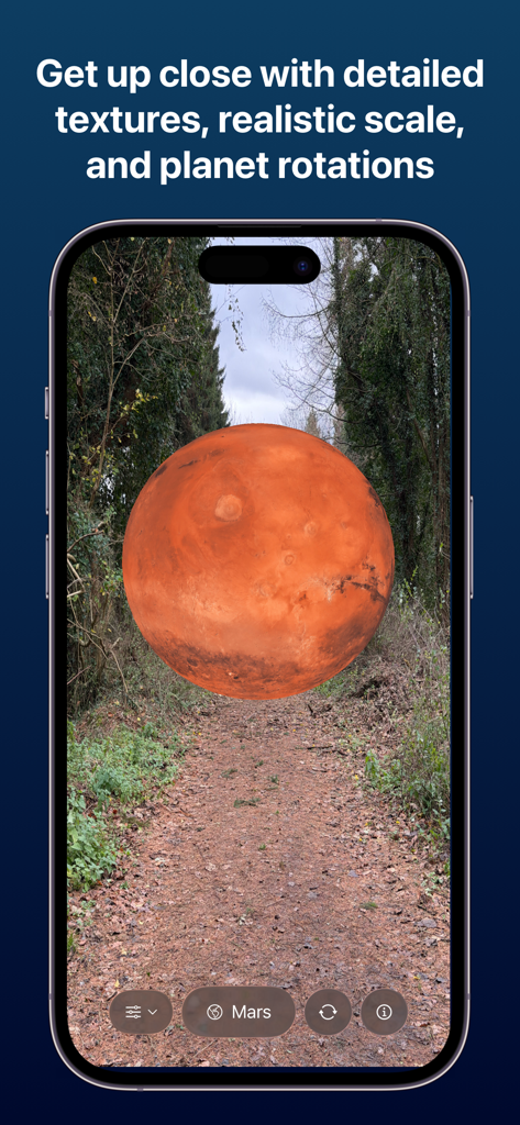 Planets AR: Solar System 3D - Augmented reality view of the planet Mars with detailed textures