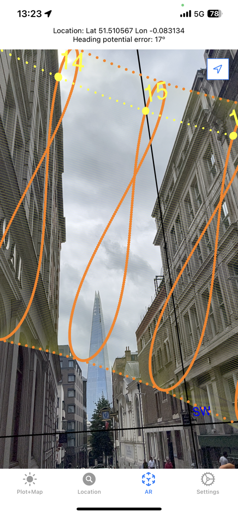 Sun Focus - Augmented reality view showing the solar path over an urban street