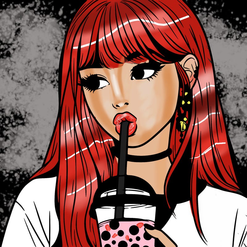 aesthetic realistic girl drinking boba