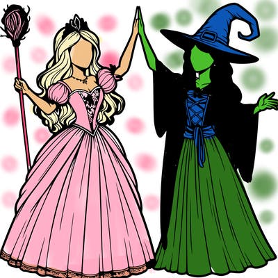 detailed realistic split of a princess and a witch