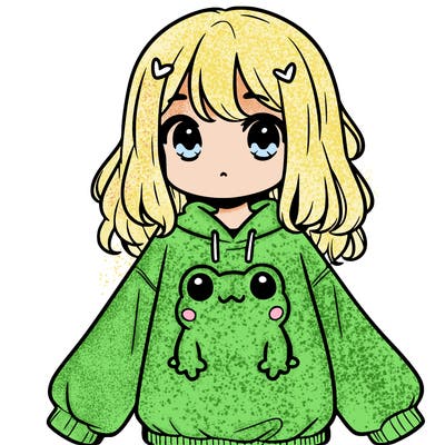 girl wearing frogging sweatshirt