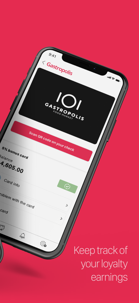 inOne - iPhone screen showing a digital loyalty card with balance and scan button in the inOne app