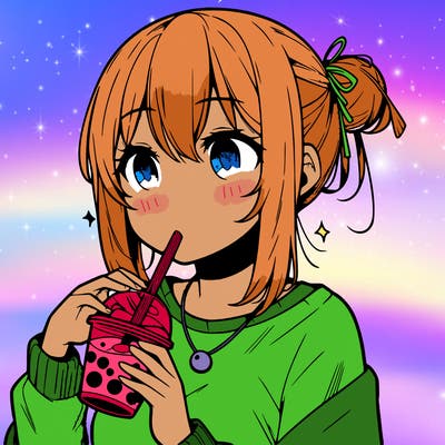 manga character drinking boba