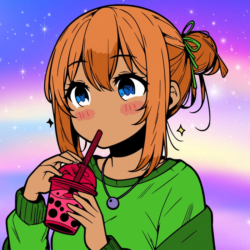 manga character drinking boba