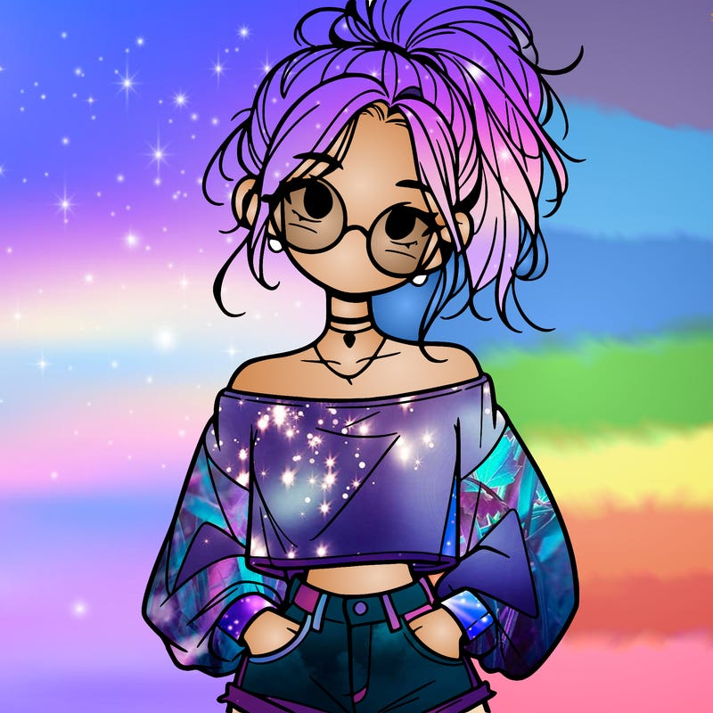 girl with a messy ponytail glasses a baggy crop top and jean shorts