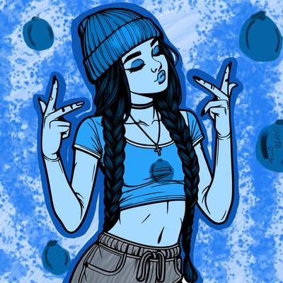 realistic teenage girl with braids and a beanie and crop top doing 🫶🏼