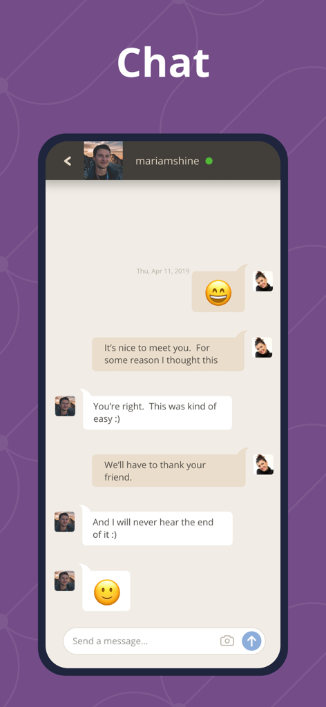 A chat conversation interface on the HyeSingles app between two users