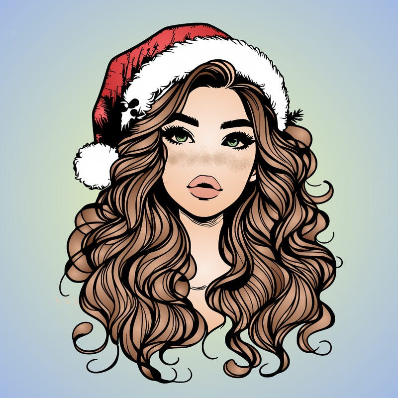 realistic christmas girl with wavy hair and lips