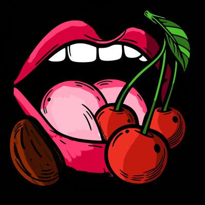a mouth with cherrys in it