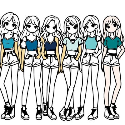 a group of girls wearing crop tops and shorts