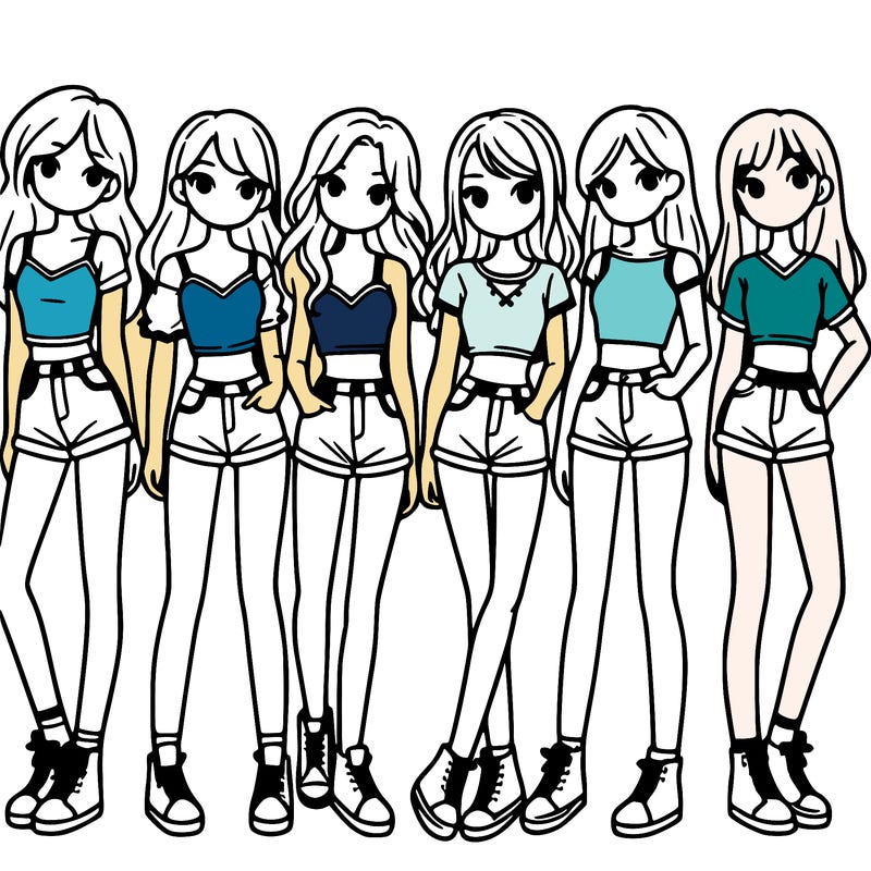 a group of girls wearing crop tops and shorts