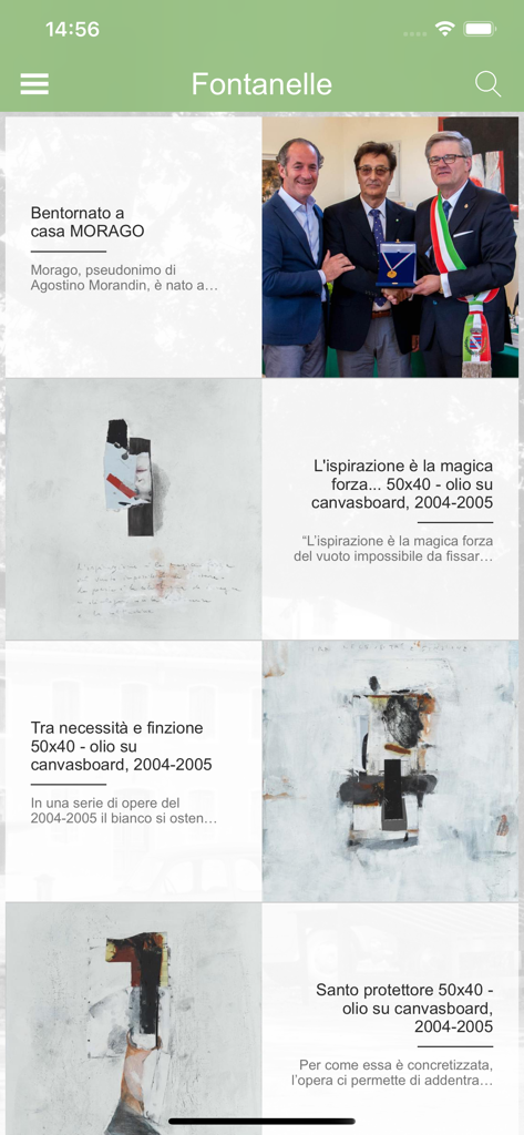 Comune di Fontanelle - Gallery view of the Comune di Fontanelle app featuring news about local art exhibitions and municipal events