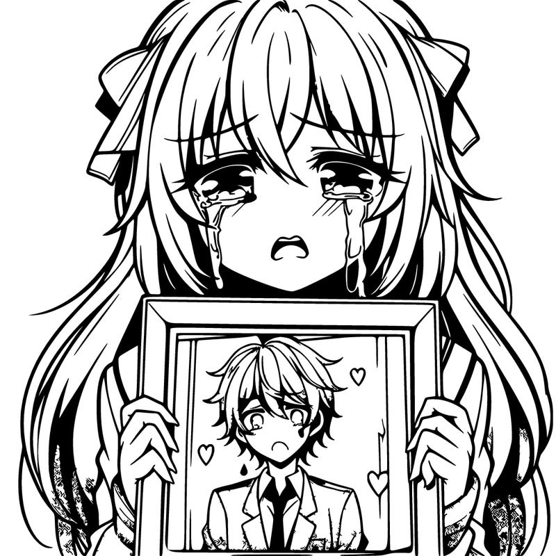 anime girl crying holding picture of her ex