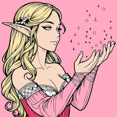 realistic elf girl doing magic