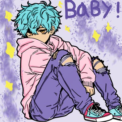 a male hoddie ripped jeans messy hair anime