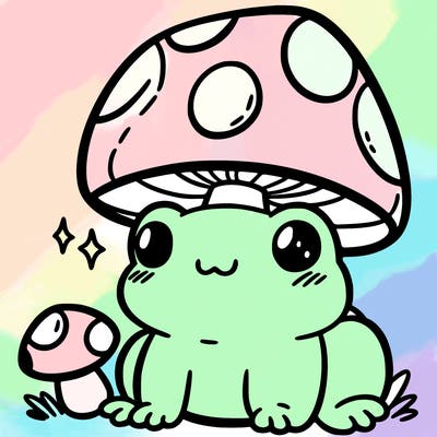 a cute frog with a mushroom hat