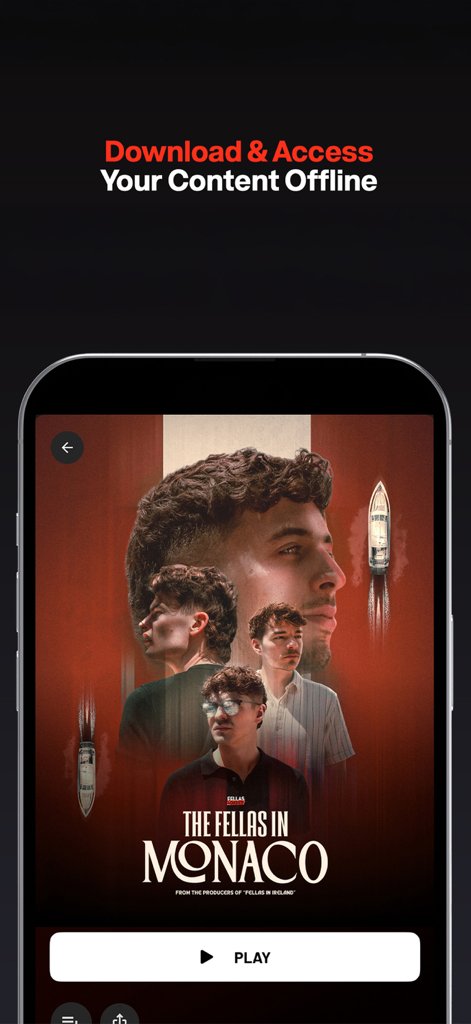 Fellas Loaded - Écran de l'application Fellas Loaded montrant la fonction de téléchargement de contenu hors ligne avec le spécial The Fellas in Monaco