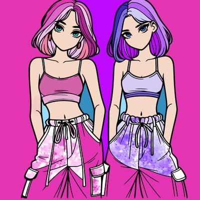 two girls with crop top with baggy pants