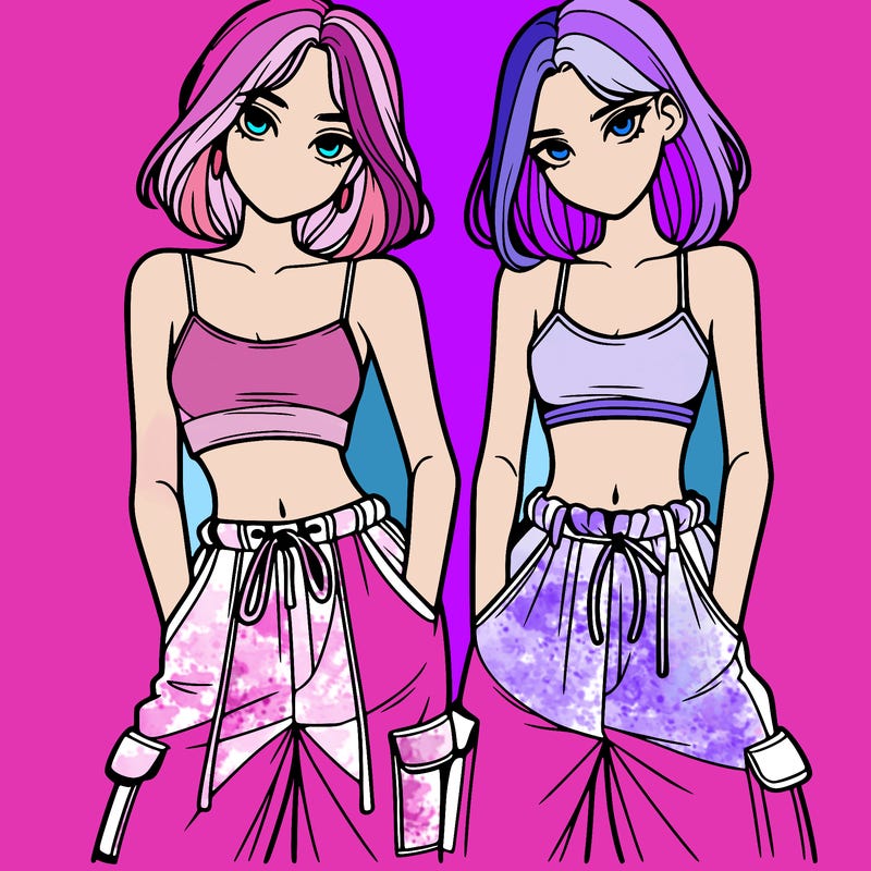 two girls with crop top with baggy pants