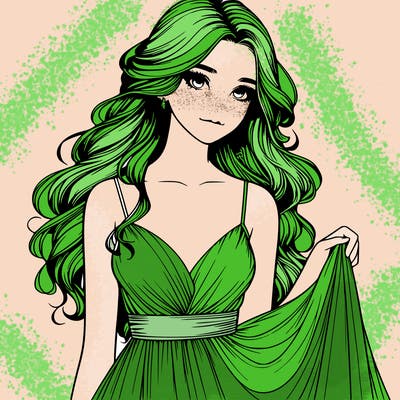 realistic girl in flowy silky prom dress