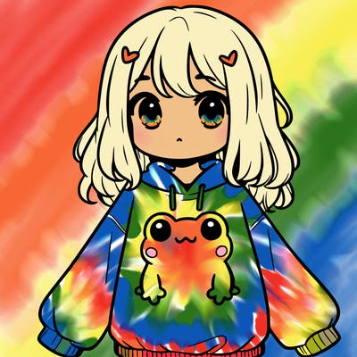 girl wearing frogging sweatshirt