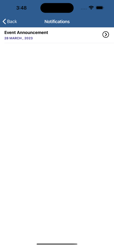 AUST - Benachrichtigungsbildschirm der AUST-Mobil-App mit einer Veranstaltungsankündigung