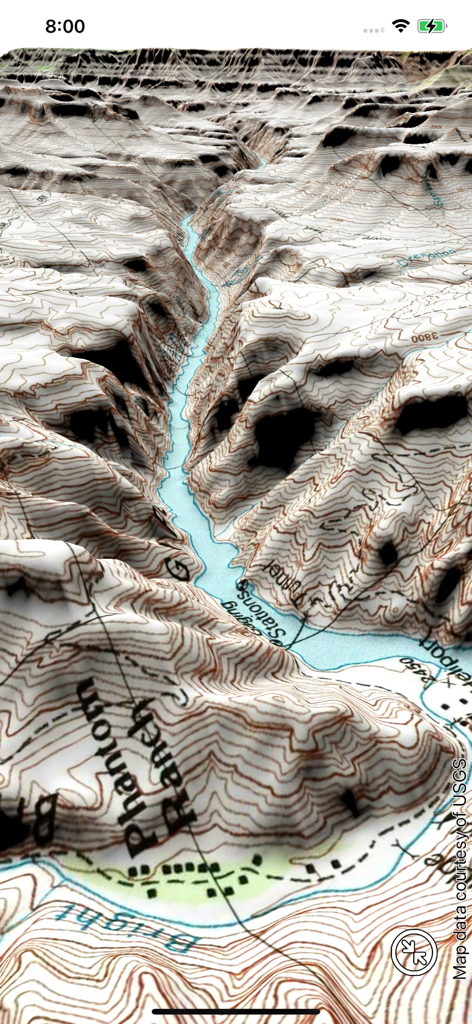 Topo Maps 2 - 3D topographic map visualization of a canyon terrain with contour lines