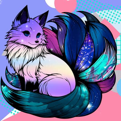 realistic detailed 9 tailed anime fox