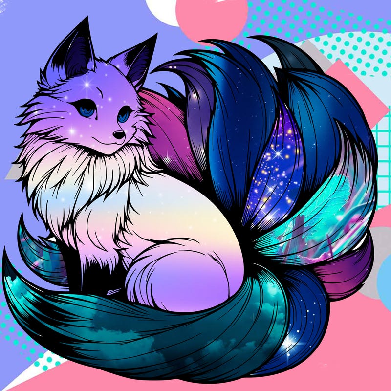 realistic detailed 9 tailed anime fox