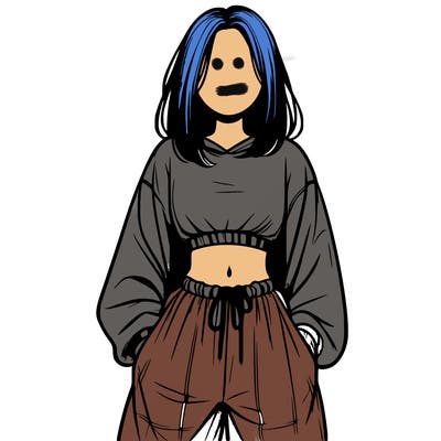realistic girl faceless with baggy pants and a crop top