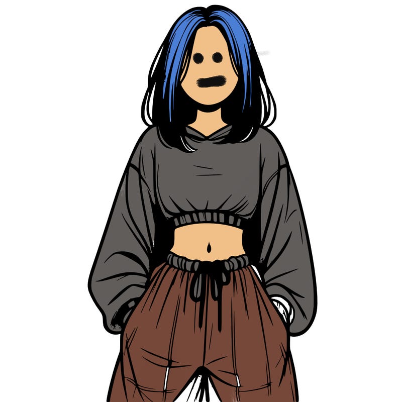 realistic girl faceless with baggy pants and a crop top