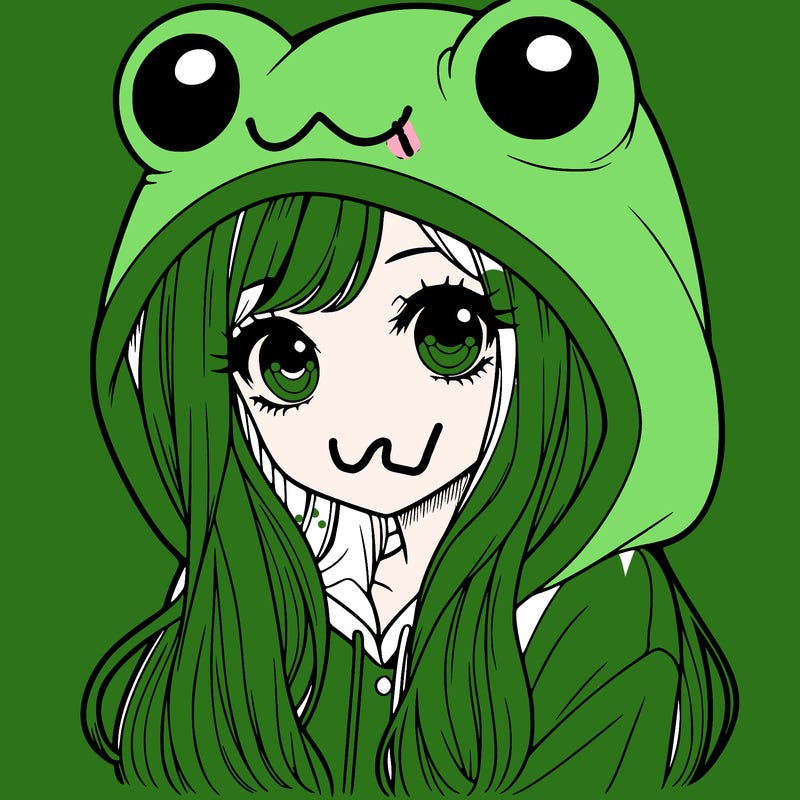 a pretty girl wearing a frog hoodie portrait with long hair