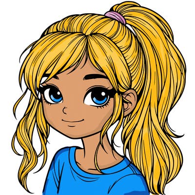 realistic girl with ponytail