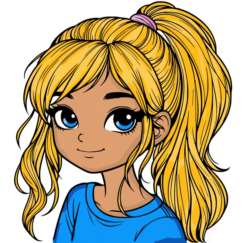 realistic girl with ponytail