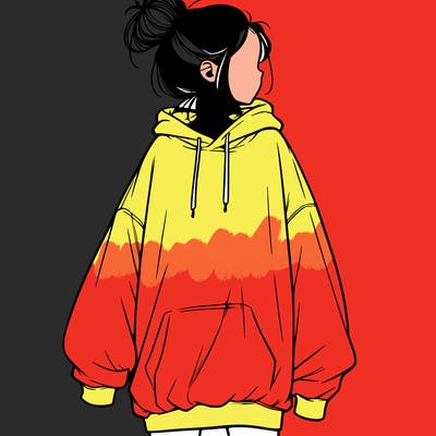 realistic girl with a oversized sweatshirt on and a bun