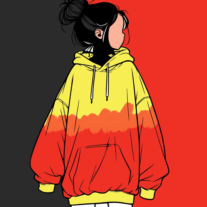 realistic girl with a oversized sweatshirt on and a bun