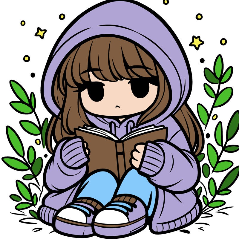 girl in oversized hoodie reading a book