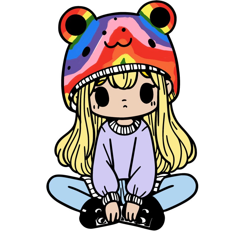 a girl wearing a frog hat and some frog socks