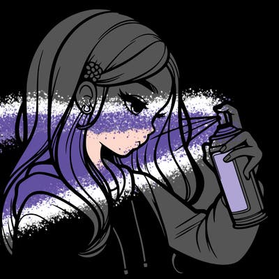 a realistic girl spray painting