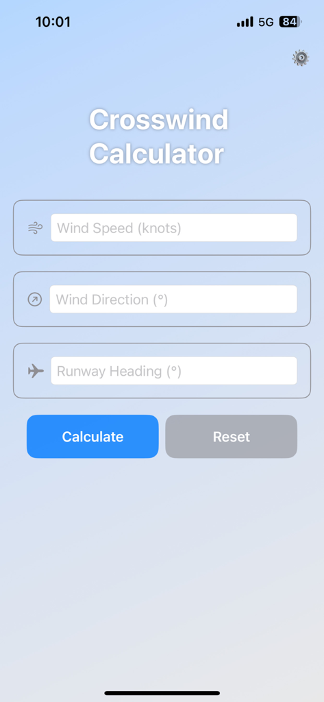 Simple Xwind - Simple Xwind calculator interface with input fields for wind speed wind direction and runway heading