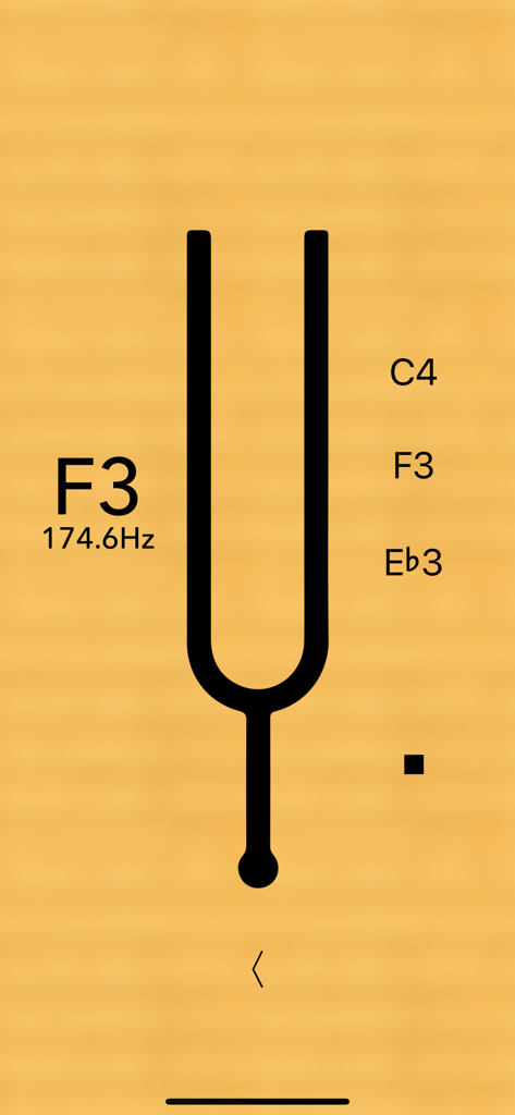 Sanshin Tuner Pro - 三線チューナーProのインターフェース、ノートF3のヘルツでの周波数値を示すデジタルチューニングフォークを表示
