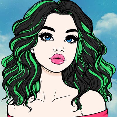 realistic girl with wavy hair and lips