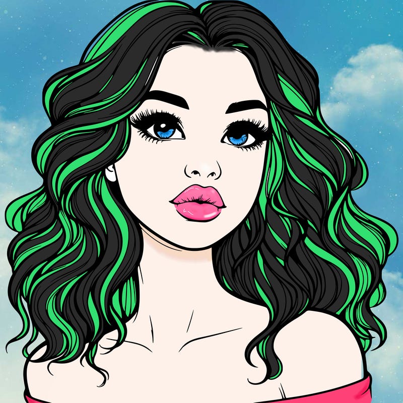 realistic girl with wavy hair and lips