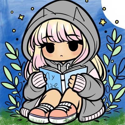 girl in oversized hoodie reading a book