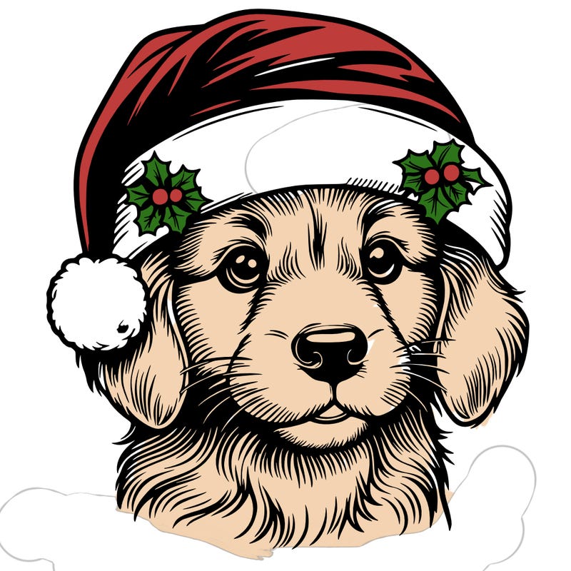 realistic dog wearing a santa hat